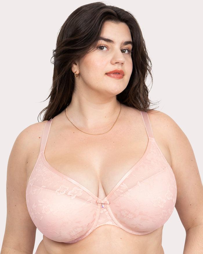 curvy couture No-Show Lace Plunge T-Shirt Bra Blushing Rose