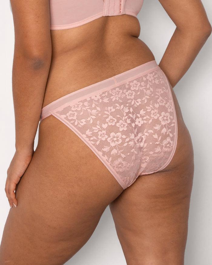 Curvy Couture No-Show Lace String Bikini Blushing Rose