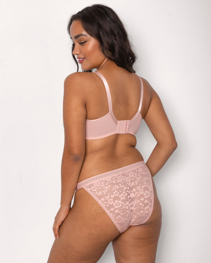Curvy Couture No-Show Lace String Bikini Blushing Rose