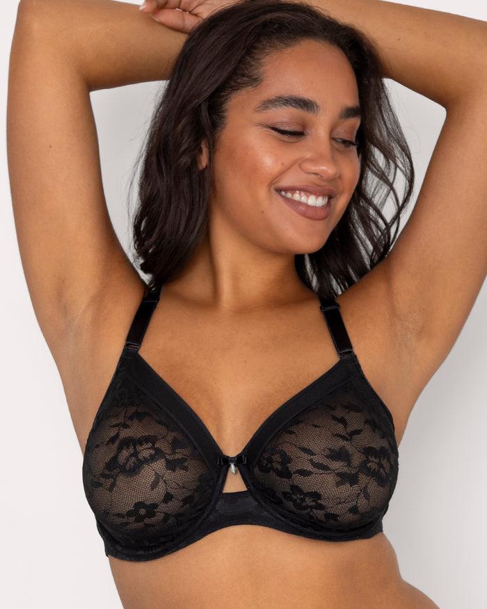 Curvy Couture No-Show Lace Unlined Underwire Bra Black Hue