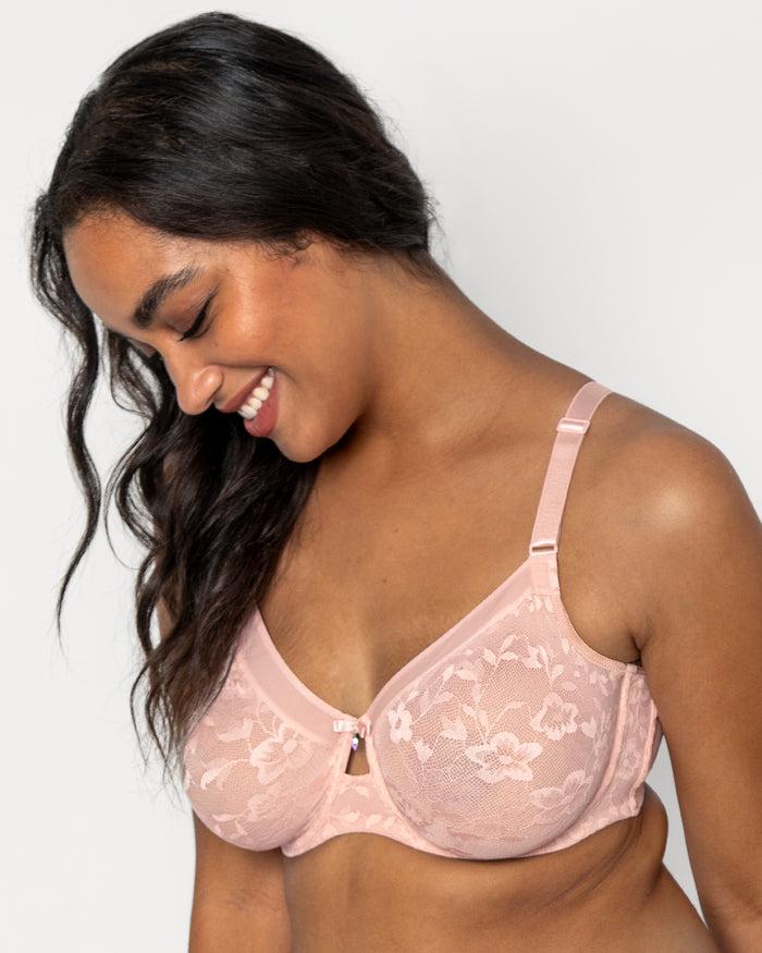 Curvy Couture No-Show Lace Unlined Underwire Bra Blushing Rose