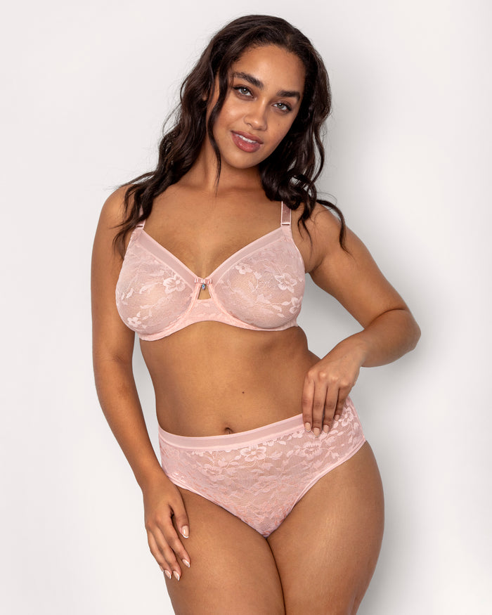 Curvy Couture No-Show Lace Unlined Underwire Bra Blushing Rose