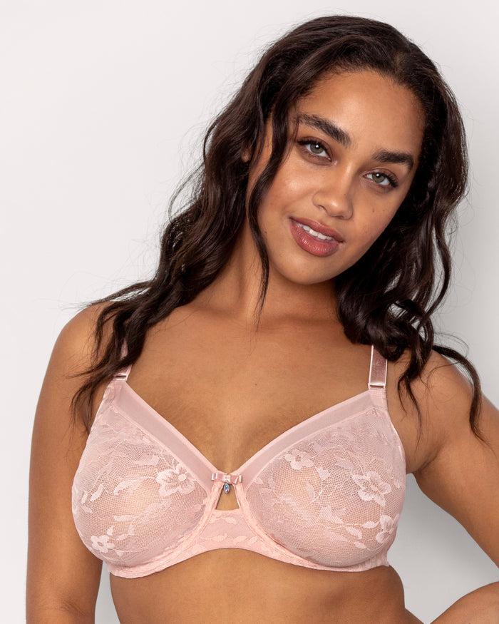 curvy couture No-Show Lace Unlined Underwire Bra Blushing Rose