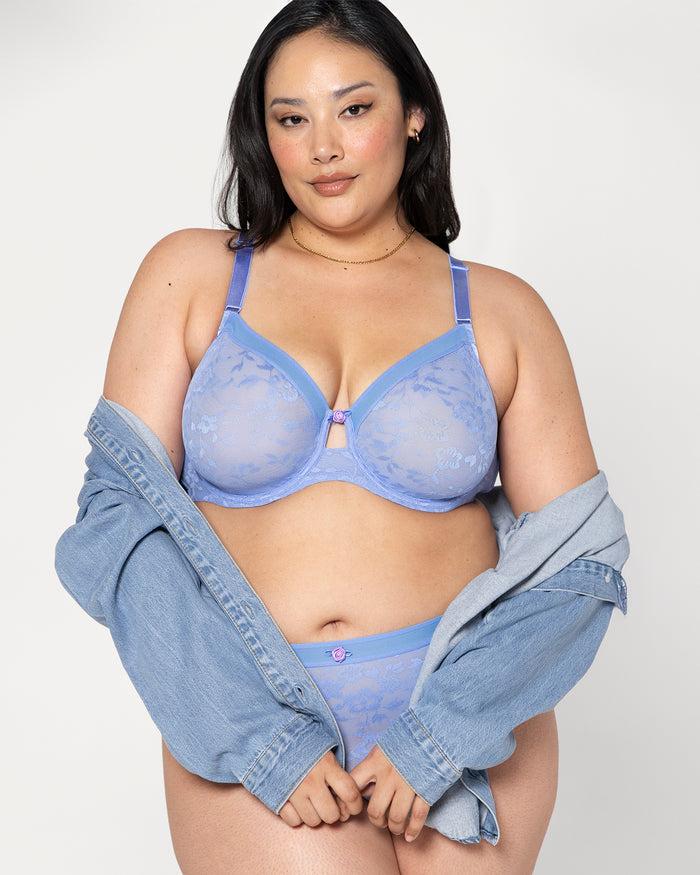Curvy Couture No-Show Lace Unlined Underwire Bra Denim Blue