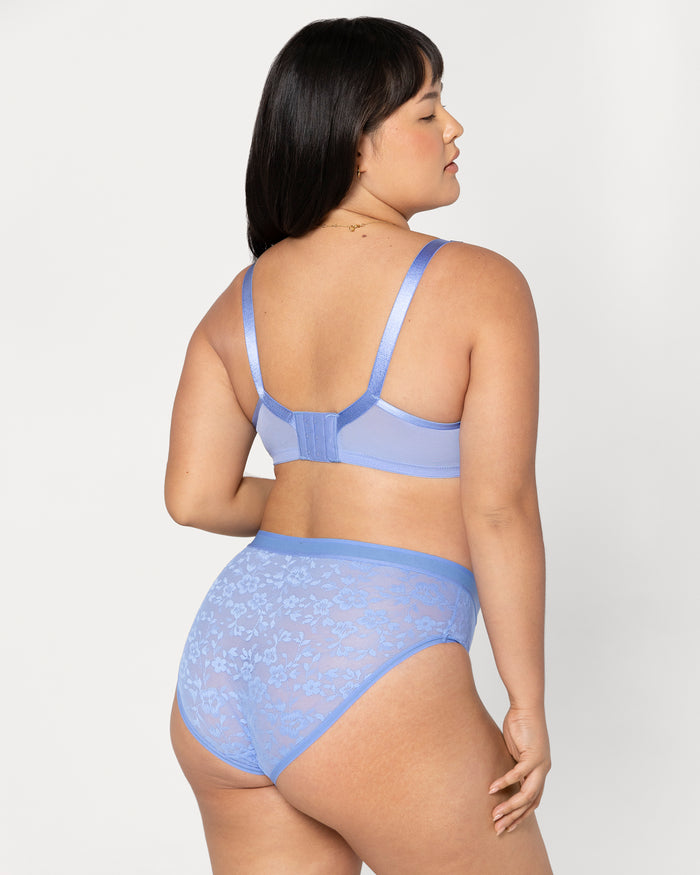 Curvy Couture No-Show Lace Unlined Underwire Bra Denim Blue