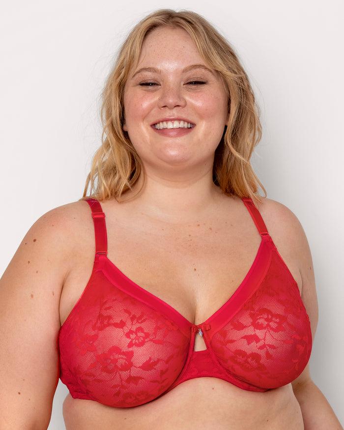 Curvy Couture No-Show Lace Unlined Underwire Bra Diva Red