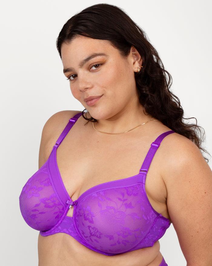 Curvy Couture No-Show Lace Unlined Underwire Bra Purple Passion