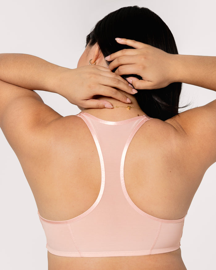 Curvy Couture Sheer Mesh Front-Close Racerback T-Shirt Bra Blushing Rose