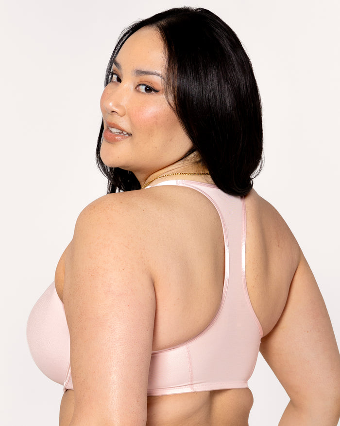 Curvy Couture Sheer Mesh Front-Close Racerback T-Shirt Bra Blushing Rose