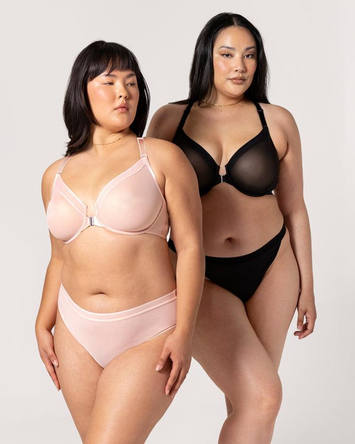 Curvy Couture Sheer Mesh Front-Close Racerback Unlined Bra Black Hue