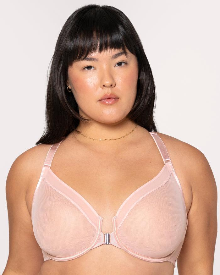 curvy couture Sheer Mesh Front-Close Racerback Unlined Bra Blushing Rose
