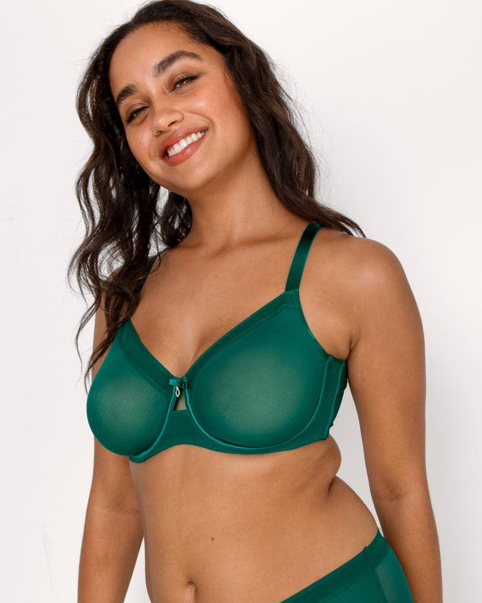 Curvy Couture Sheer Mesh Full Coverage Unlined Underwire Bra Aventurine