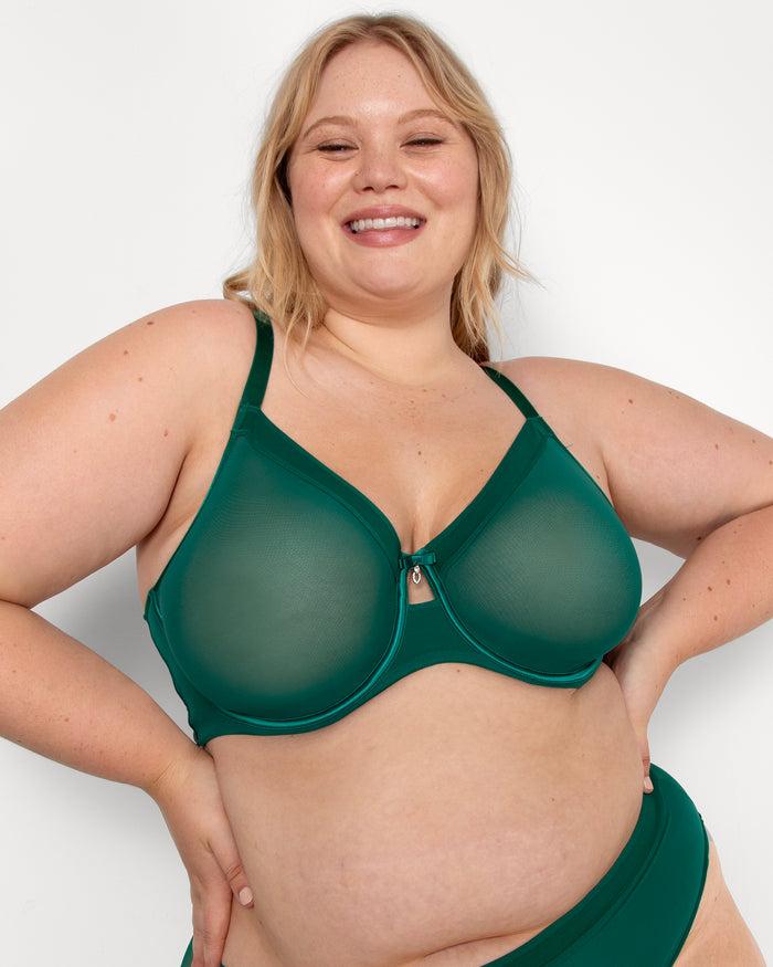 curvy couture Sheer Mesh Full Coverage Unlined Underwire Bra Aventurine