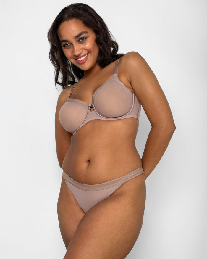 Curvy Couture Sheer Mesh Full Coverage Unlined Underwire Bra Bark