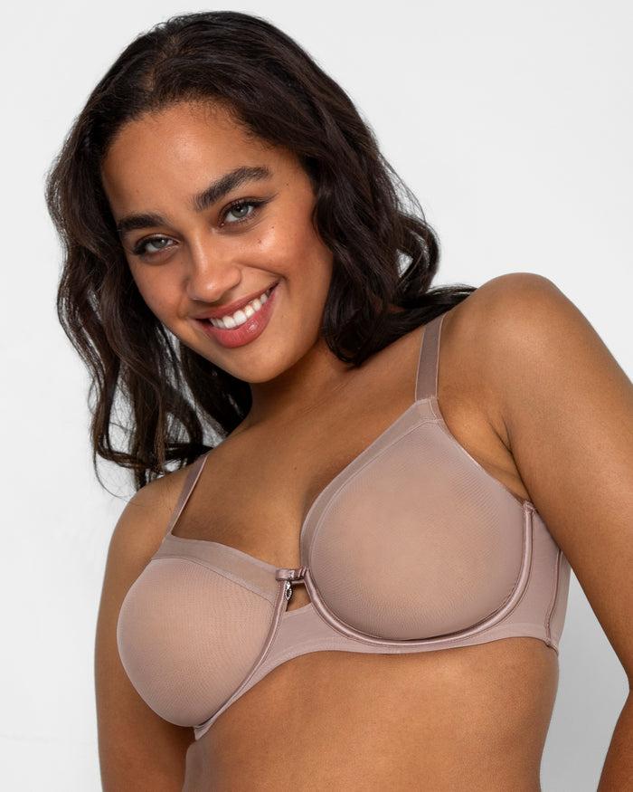 curvy couture Sheer Mesh Full Coverage Unlined Underwire Bra Bark