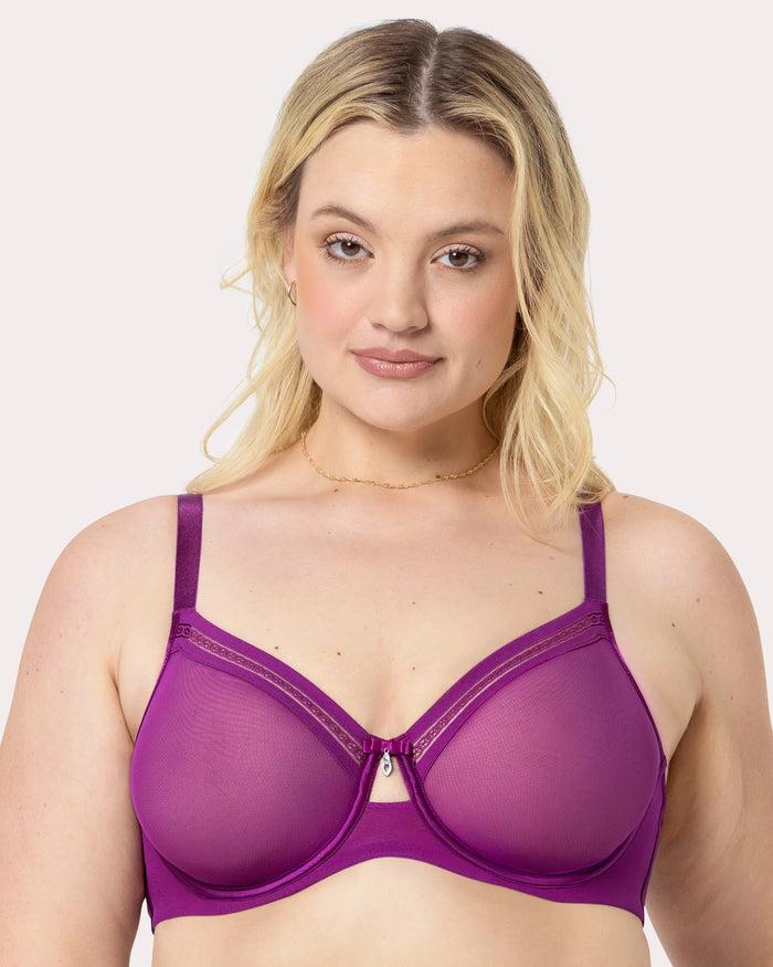 Curvy Couture Sheer Mesh Full Coverage Unlined Underwire Bra Berry Bliss