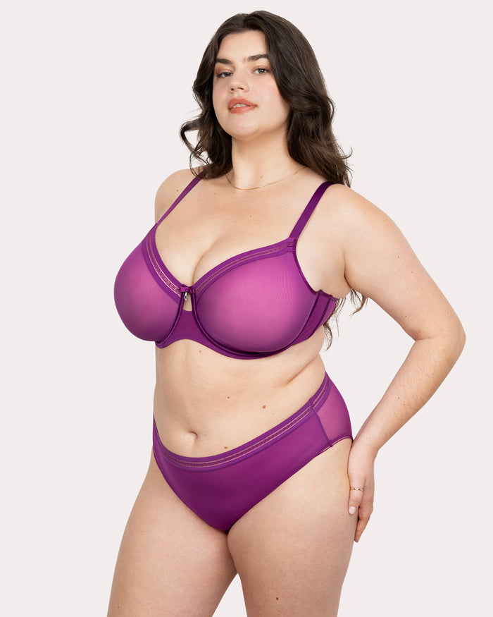 Curvy Couture Sheer Mesh Full Coverage Unlined Underwire Bra Berry Bliss