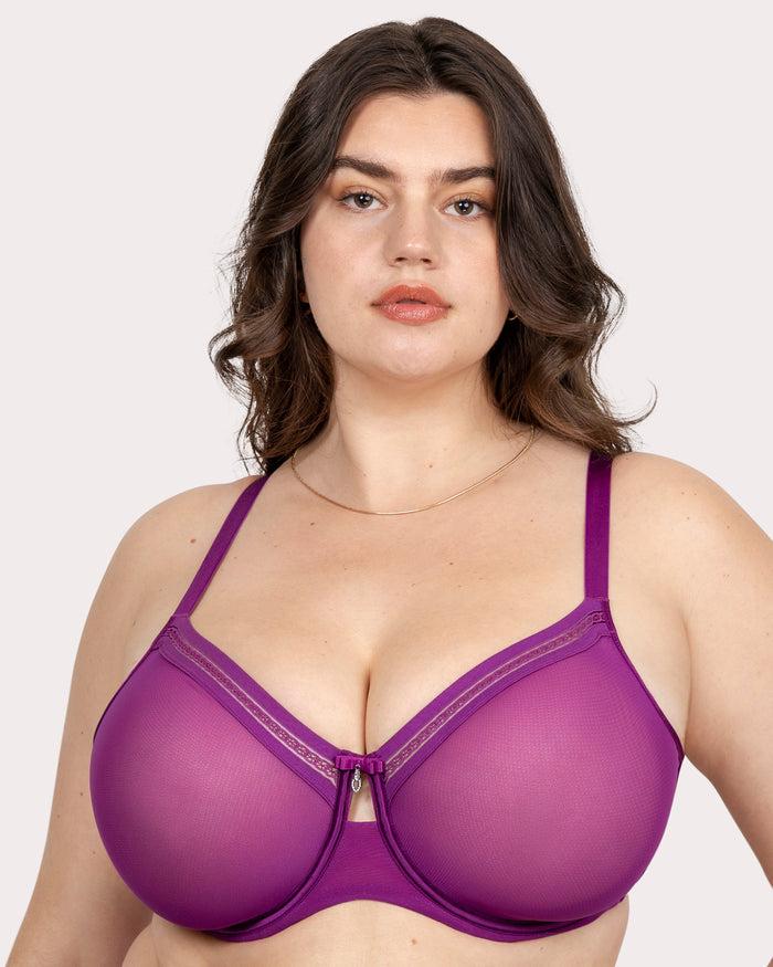 curvy couture Sheer Mesh Full Coverage Unlined Underwire Bra Berry Bliss