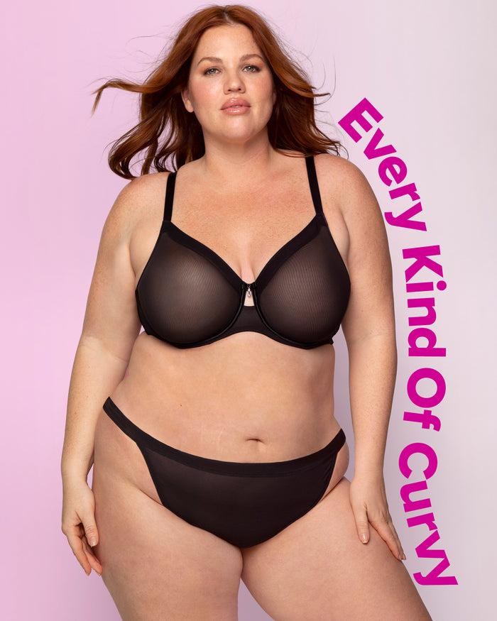 Curvy Couture Sheer Mesh Full Coverage Unlined Underwire Bra Black Hue