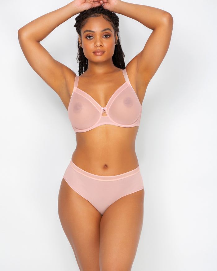 Curvy Couture Sheer Mesh Full Coverage Unlined Underwire Bra Blushing Rose