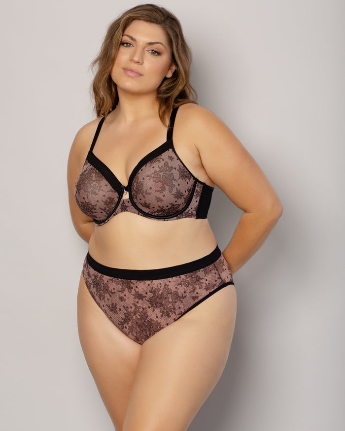 Curvy Couture Sheer Mesh Full Coverage Unlined Underwire Bra Chantilly