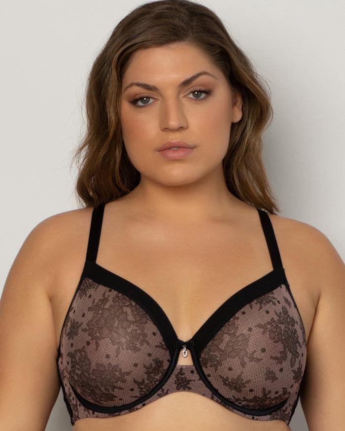 curvy couture Sheer Mesh Full Coverage Unlined Underwire Bra Chantilly