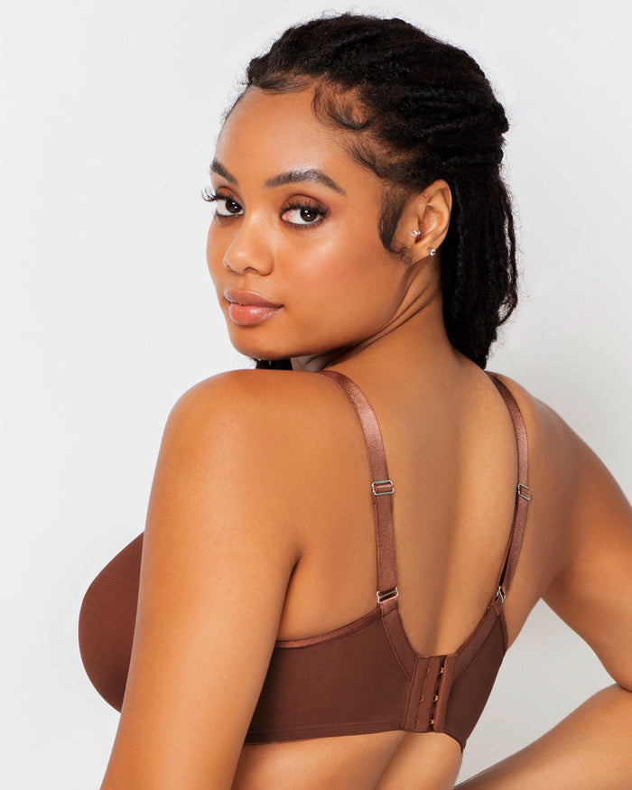 Curvy Couture Sheer Mesh Full Coverage Unlined Underwire Bra Chocolate Nude