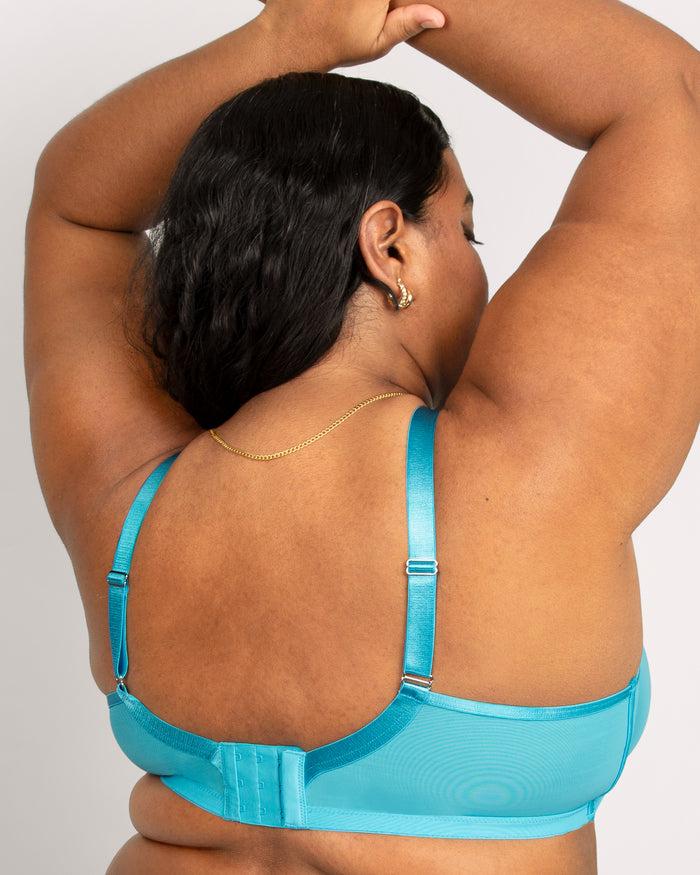 Curvy Couture Sheer Mesh Full Coverage Unlined Underwire Bra Deep Dive Blue