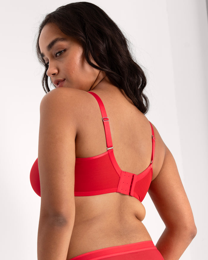 Curvy Couture Sheer Mesh Full Coverage Unlined Underwire Bra Diva Red