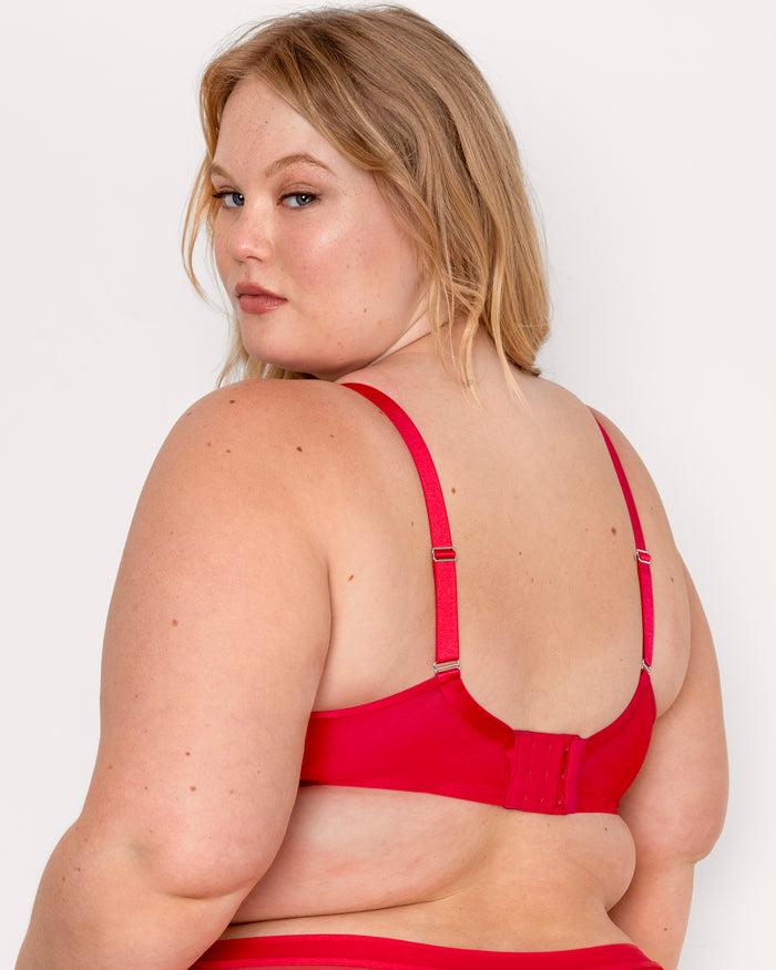 Curvy Couture Sheer Mesh Full Coverage Unlined Underwire Bra Diva Red