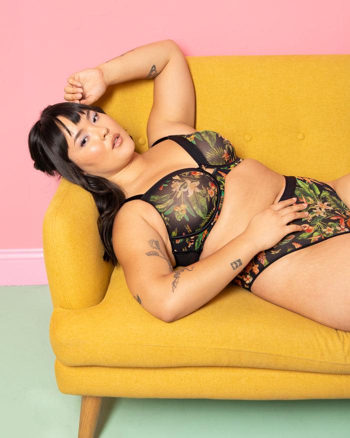 Curvy Couture Sheer Mesh Full Coverage Unlined Underwire Bra Dragonfly Garden