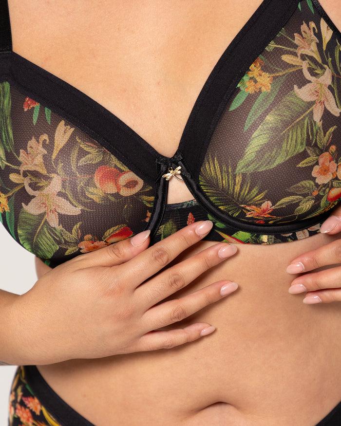 Curvy Couture Sheer Mesh Full Coverage Unlined Underwire Bra Dragonfly Garden