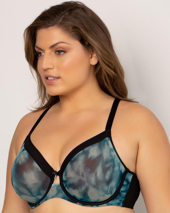 Curvy Couture Sheer Mesh Full Coverage Unlined Underwire Bra Floral Wash