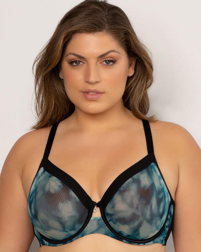 curvy couture Sheer Mesh Full Coverage Unlined Underwire Bra Floral Wash