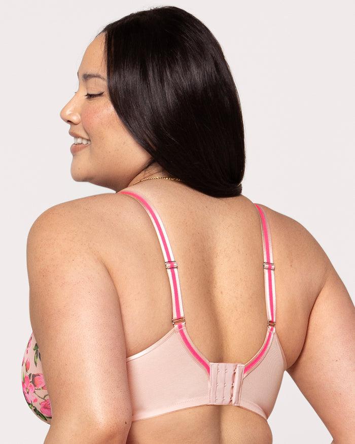 Curvy Couture Sheer Mesh Full Coverage Unlined Underwire Bra In Full Bloom Pink