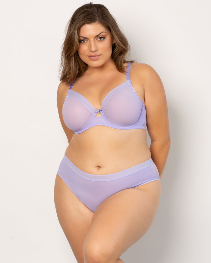 Curvy Couture Sheer Mesh Full Coverage Unlined Underwire Bra Lavender Mist