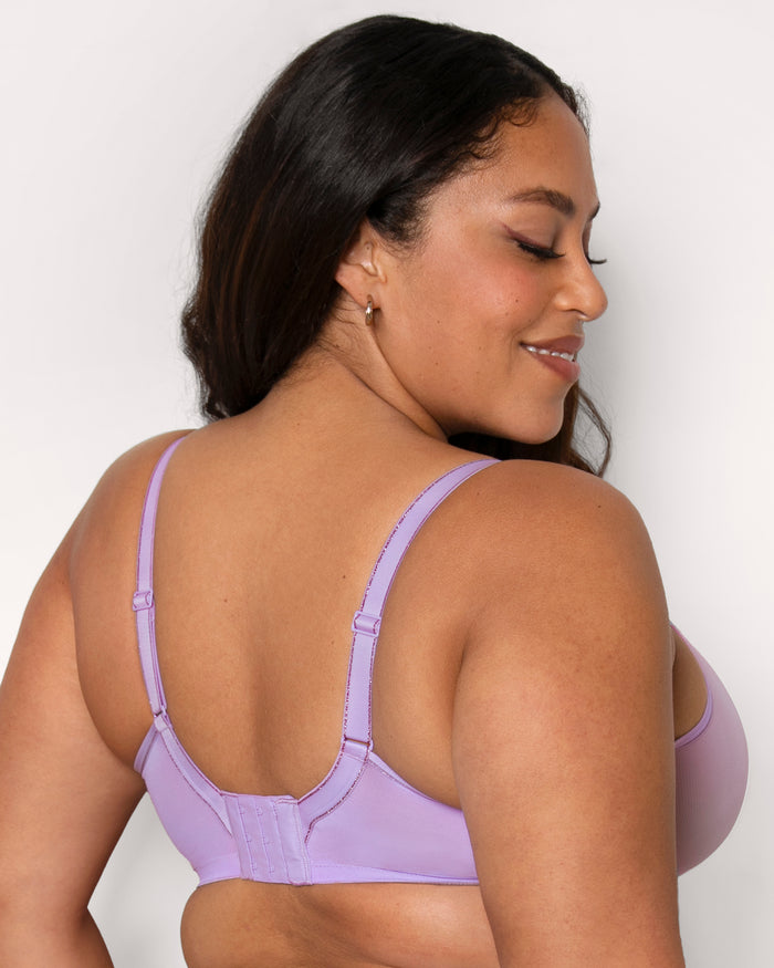 Curvy Couture Sheer Mesh Full Coverage Unlined Underwire Bra Lavender Shimmer