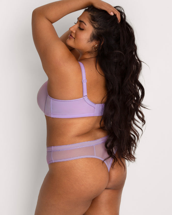 Curvy Couture Sheer Mesh Full Coverage Unlined Underwire Bra Lavender Shimmer