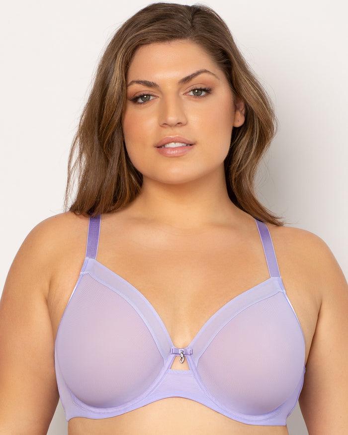 curvy couture Sheer Mesh Full Coverage Unlined Underwire Bra Lavender Mist