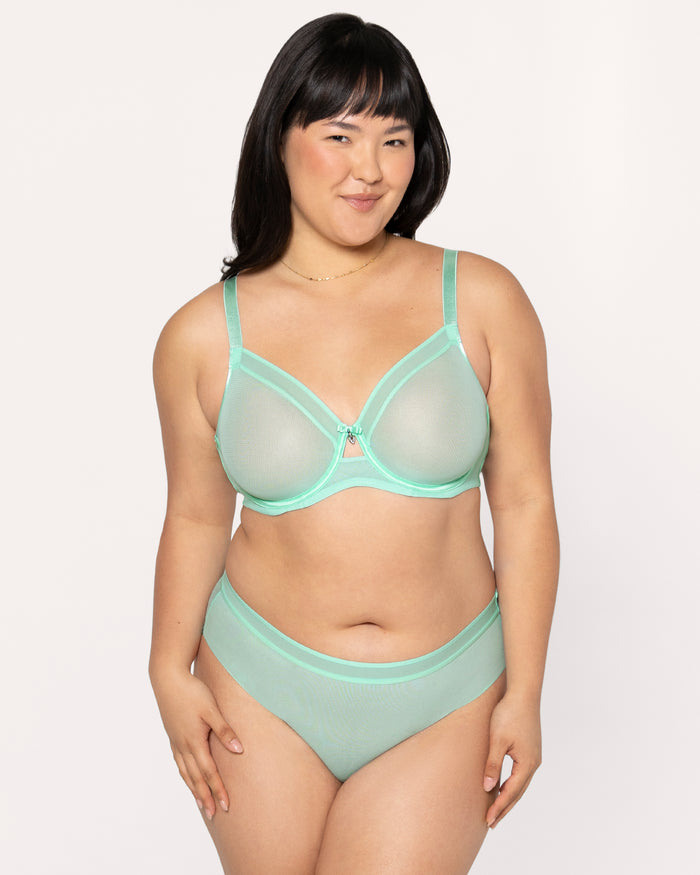 Curvy Couture Sheer Mesh Full Coverage Unlined Underwire Bra Mint Chip