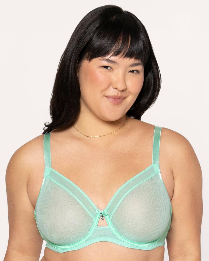 curvy couture Sheer Mesh Full Coverage Unlined Underwire Bra Mint Chip