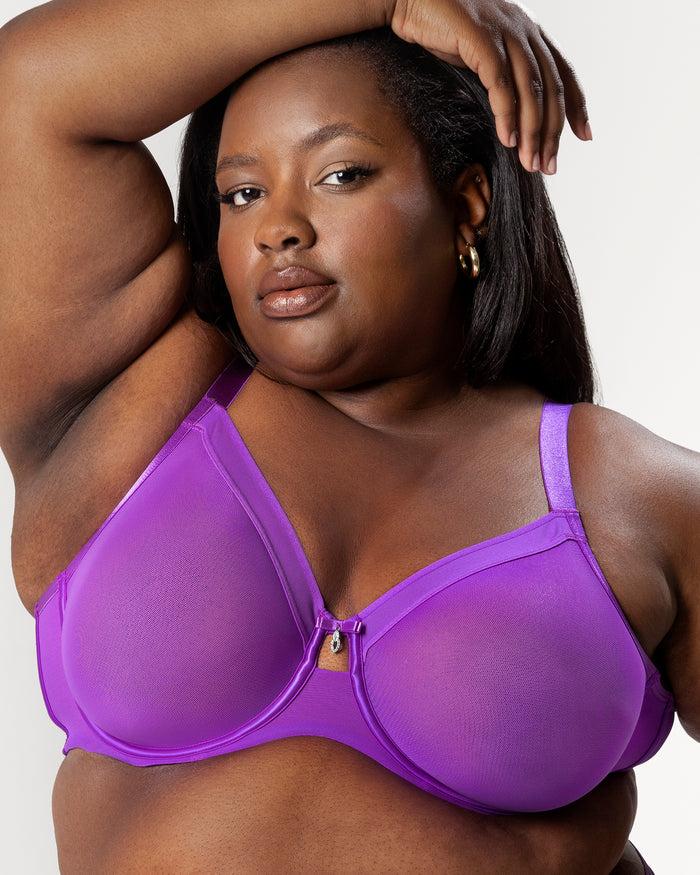 Curvy Couture Sheer Mesh Full Coverage Unlined Underwire Bra Purple Passion