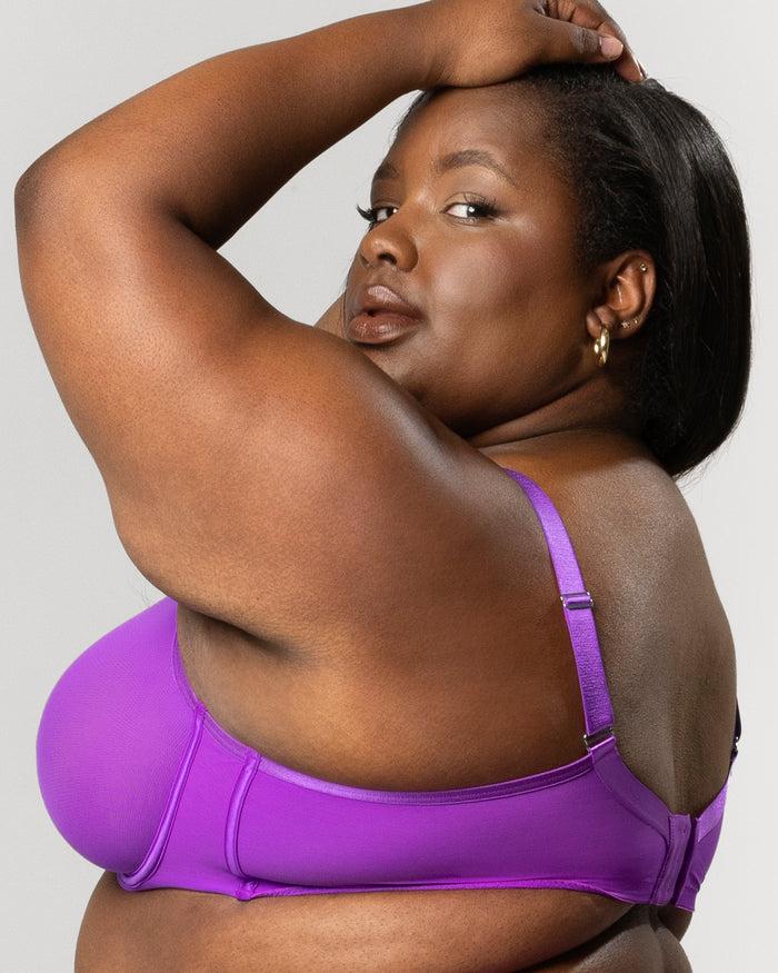 Curvy Couture Sheer Mesh Full Coverage Unlined Underwire Bra Purple Passion