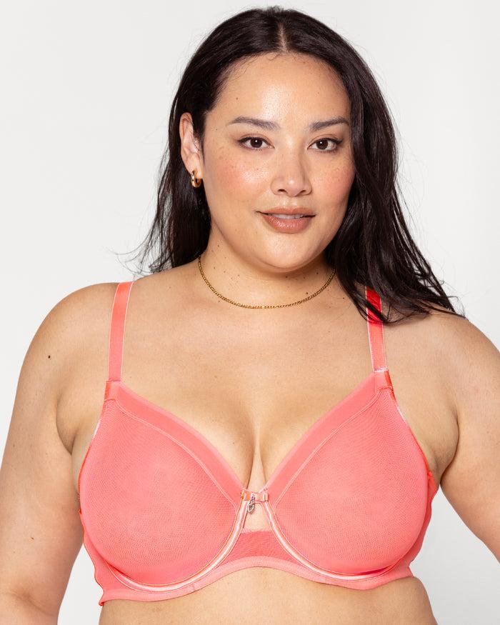 Curvy Couture Sheer Mesh Full Coverage Unlined Underwire Bra Sunset Glow
