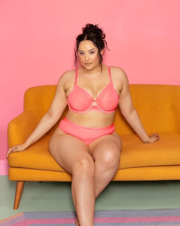 Curvy Couture Sheer Mesh Full Coverage Unlined Underwire Bra Sunset Glow