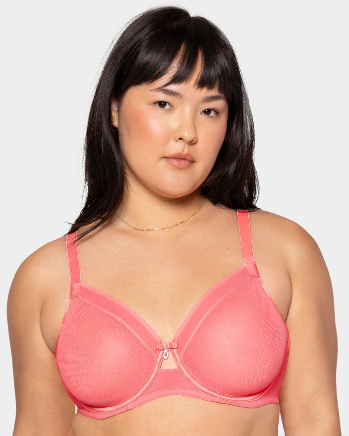 curvy couture Sheer Mesh Full Coverage Unlined Underwire Bra Sunset Glow