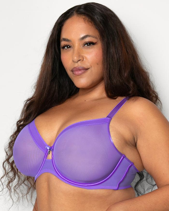 Curvy Couture Sheer Mesh Full Coverage Unlined Underwire Bra Violet