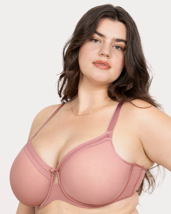 curvy couture Sheer Mesh Full Coverage Unlined Underwire Bra Wisteria