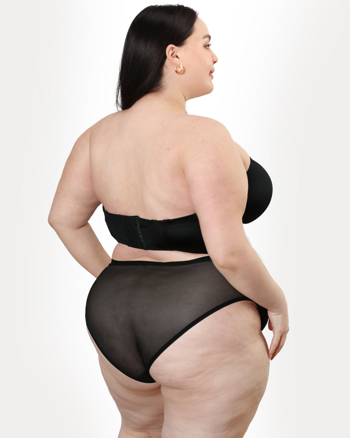 Curvy Couture Sheer Mesh High Cut Brief 3 Pack Black/Black/Black