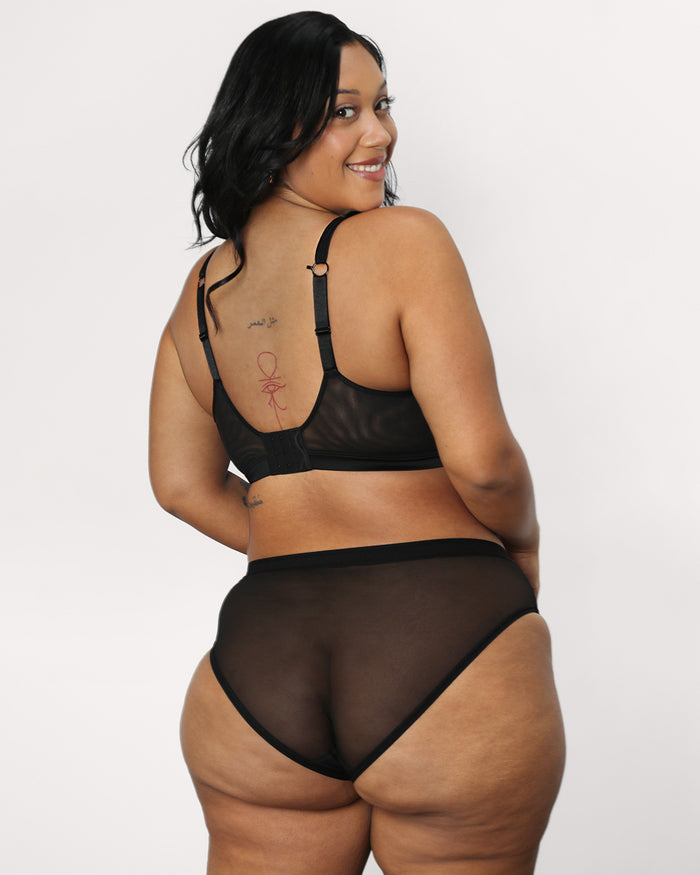 Curvy Couture Sheer Mesh High Cut Brief 3 Pack Black/Black/Black